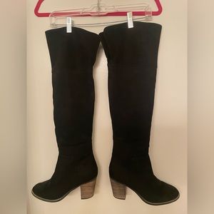 Black suede thigh high boots
